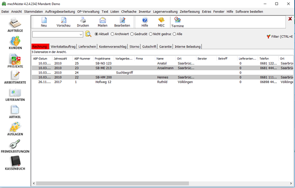 mecMeister Auftragsverwaltung