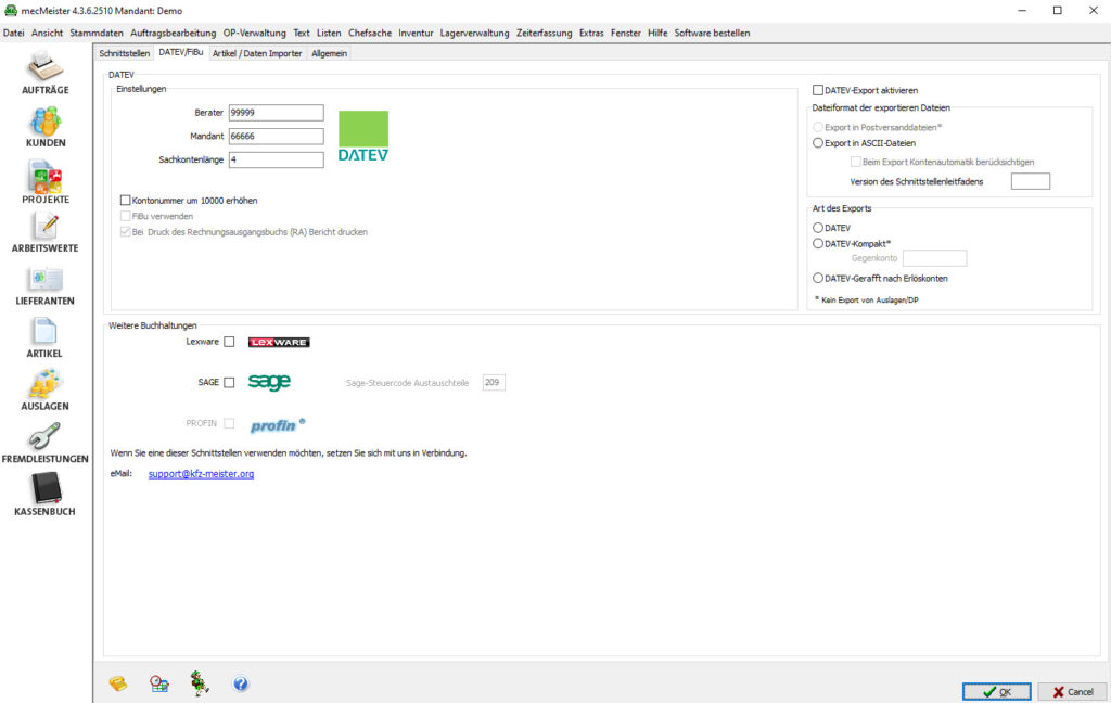 mecMeister Schnittstellen